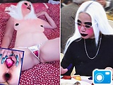 blonde asian lady wearing sexy slip