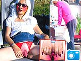 blonde asian showing off her fuckholes in public: …